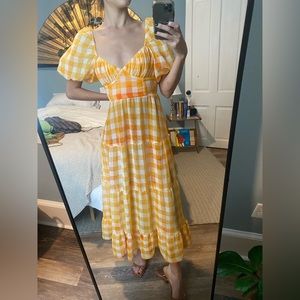 For love and lemons orange dress with puffed sleeves